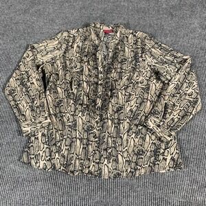 212 Collection Top Womens Extra Large Gray Button Up Snakeskin Style Lightweight